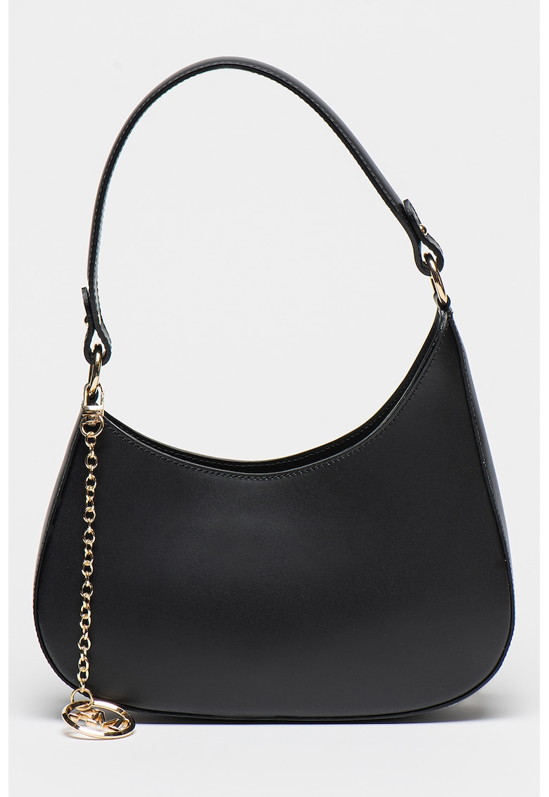 Geanta de piele cu bareta de umar si model asimetric