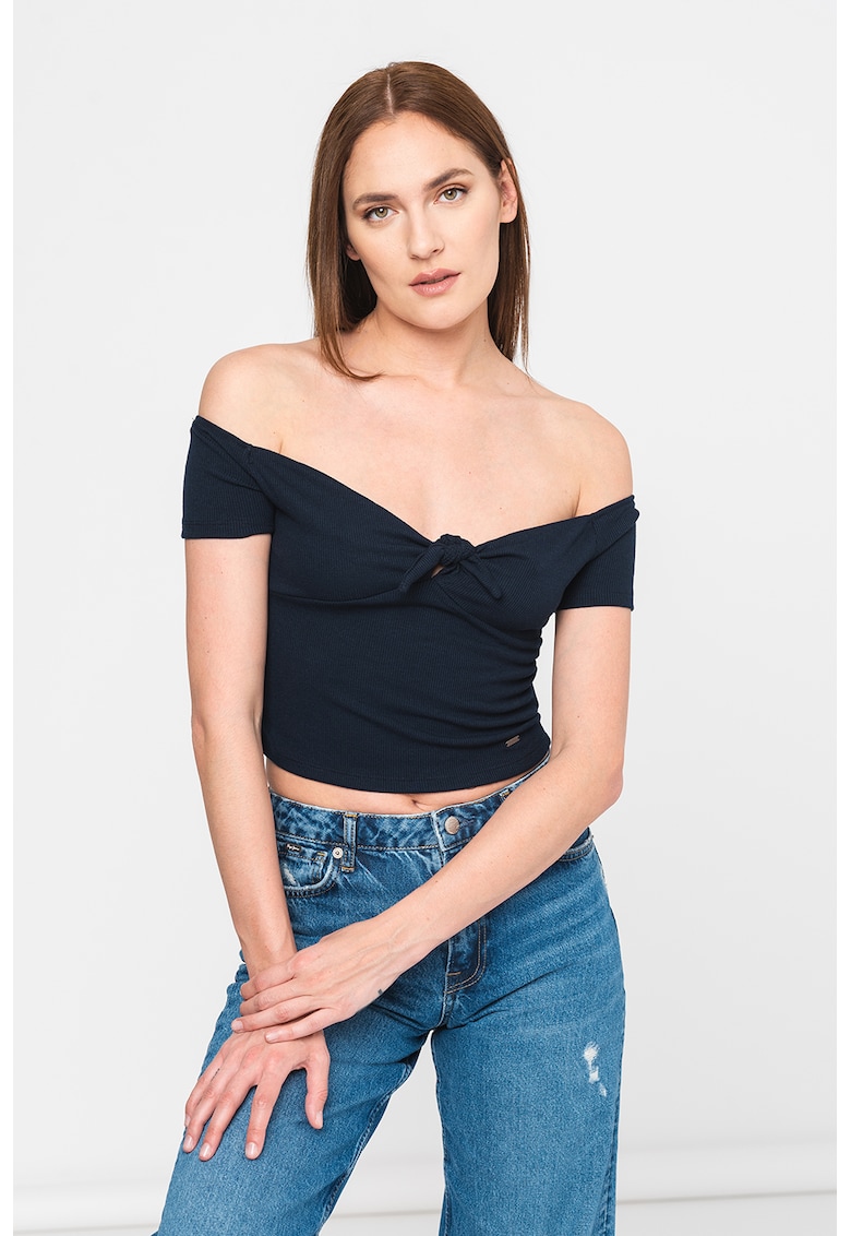 Tricou crop cu decolteu pe umeri Beth