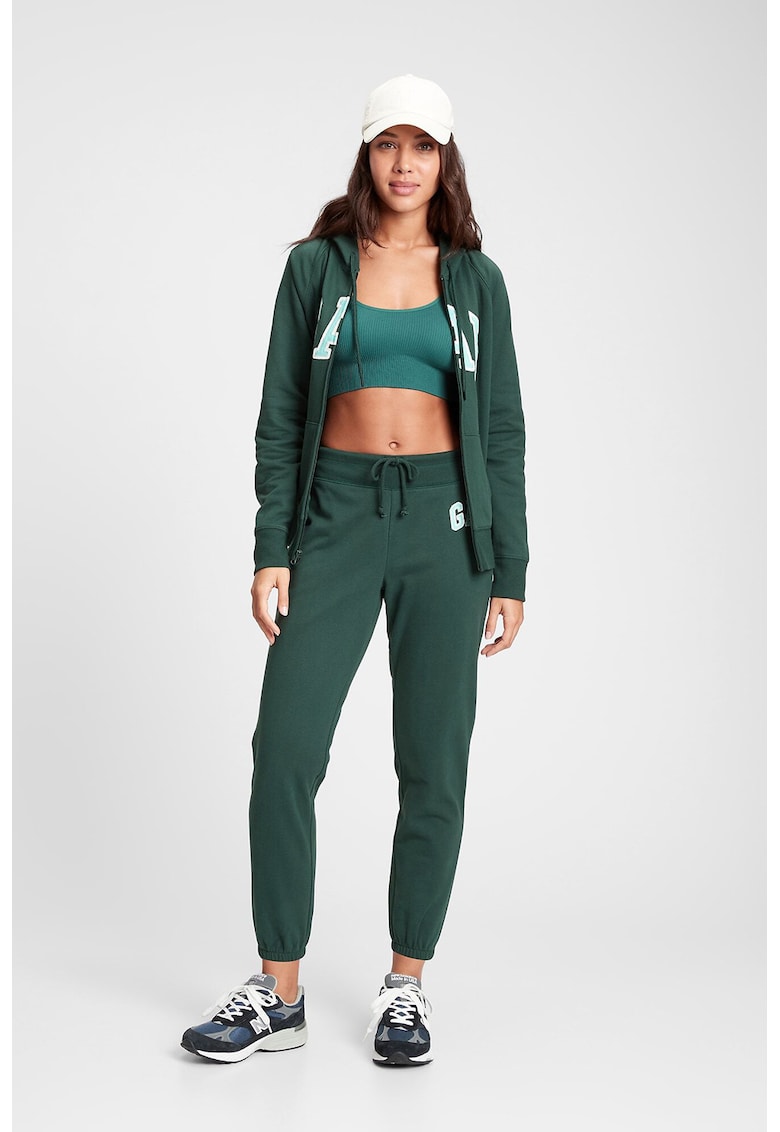 Pantaloni sport crop cu logo brodat