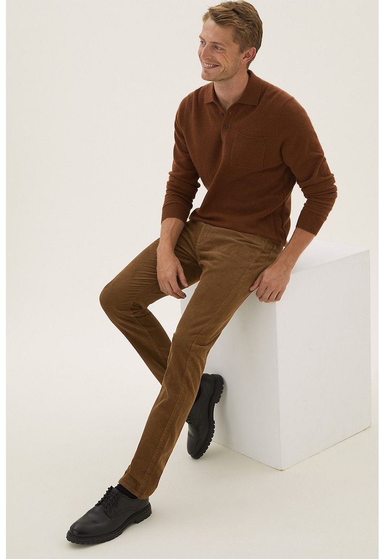Pantaloni slim fit din reiat cu model cu 5 buzunare