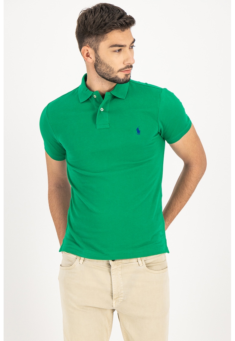 Tricou polo slim fit cu logo Core - Verde