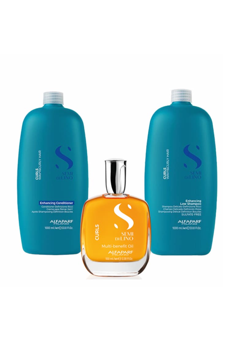 Set pentru par ondulat Curls Sampon 1000 ml - Balsam 1000 ml - Ulei pentru par cret 100 ml