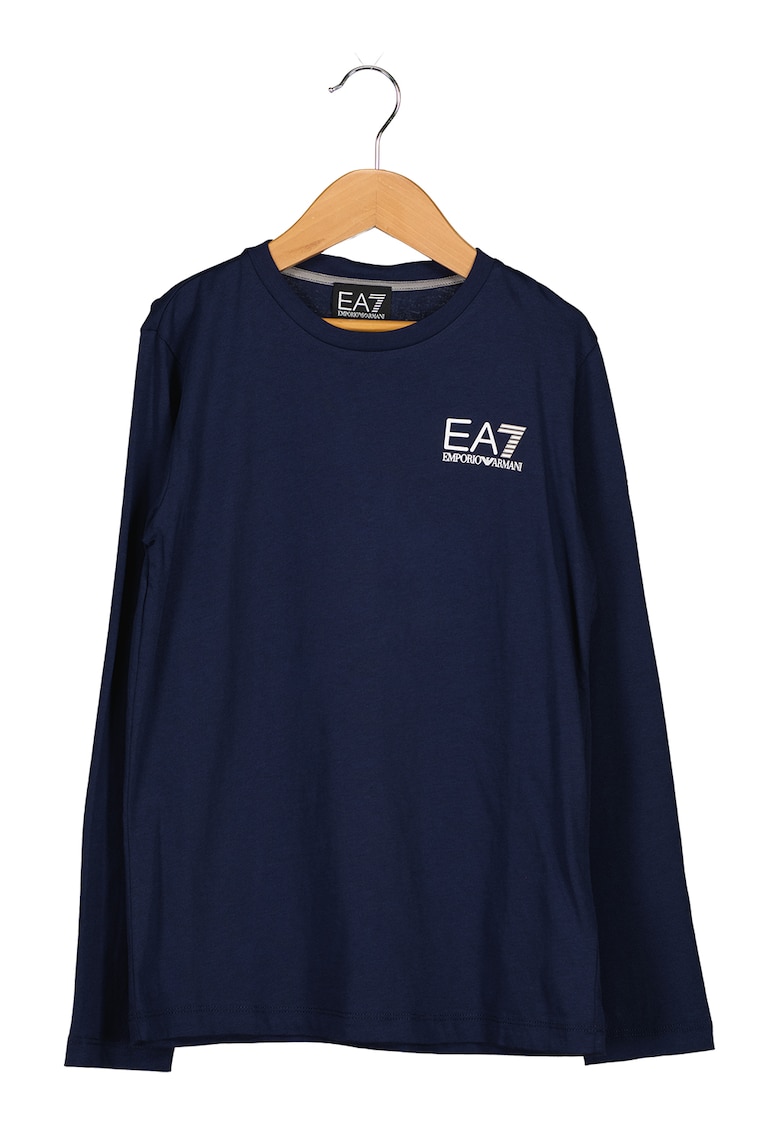 Bluza de bumbac cu decolteu la baza gatului si logo EA7 BAIETI