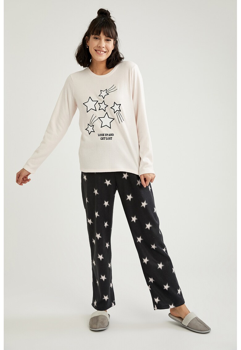Pijama cu pantaloni lungi si imprimeu cu stele DeFacto DeFacto