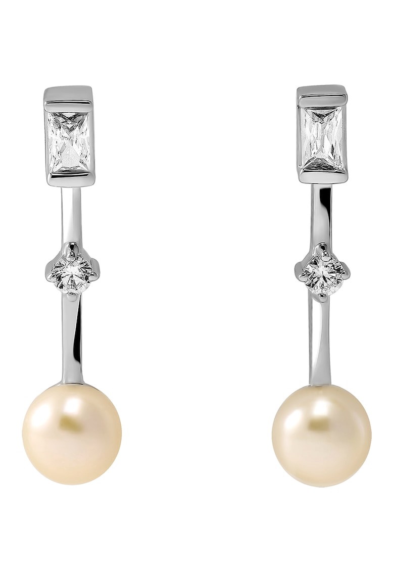 Cercei drop cu tija – din argint veritabil cu perle si zirconia ACCESORII/Bijuterii imagine noua