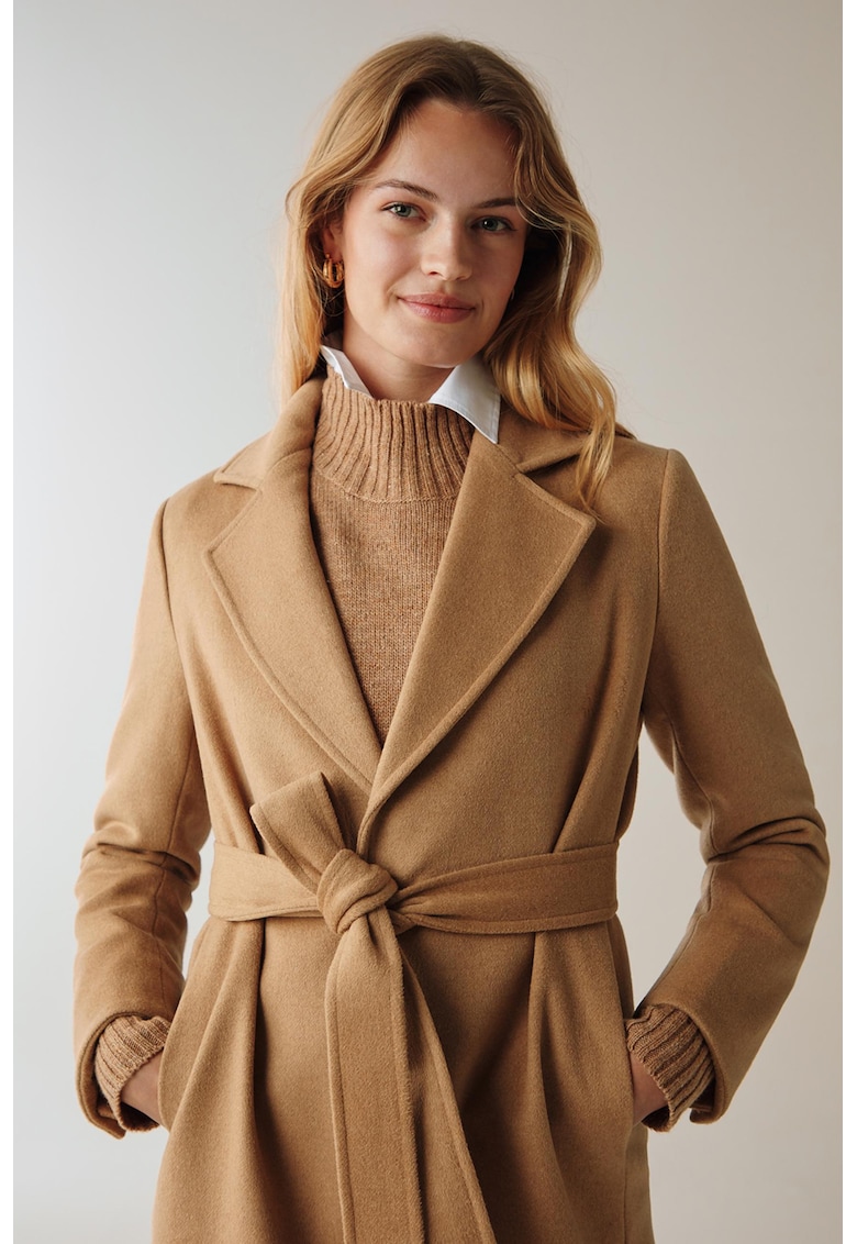 Palton din amestec de lana cu cordon in talie imagine reduceri black friday 2021 fashiondays.ro