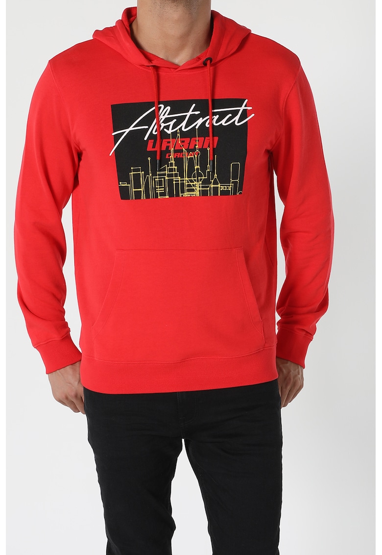 Hanorac cu buzunar kangaroo si imprimeu grafic