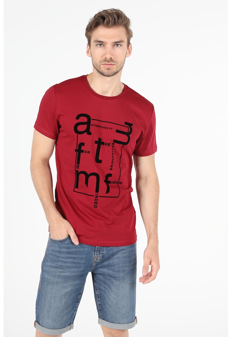 Tricou regular fit cu imprimeu text contrastant