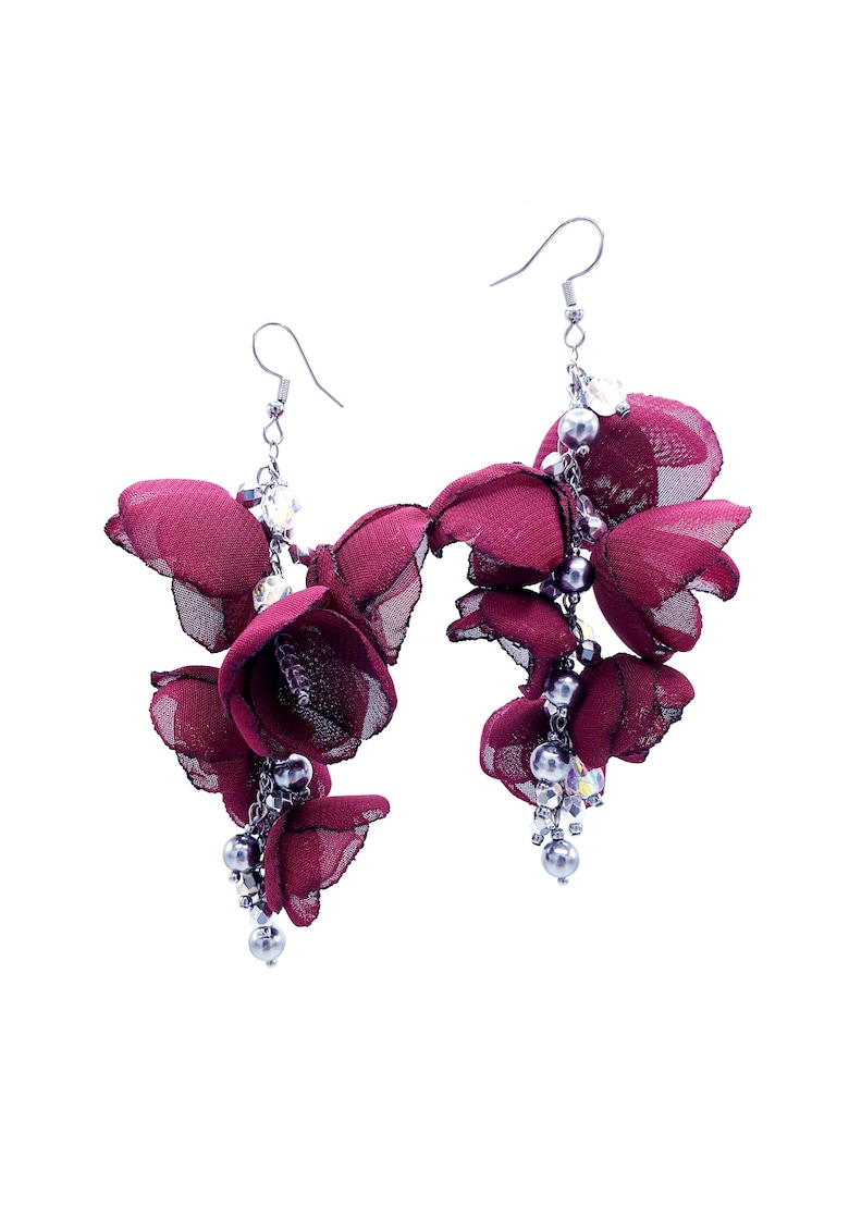 Cercei lungi statement - Zia Fashion - Aniela - flori din voal - perle Mallorca si inox - handmade