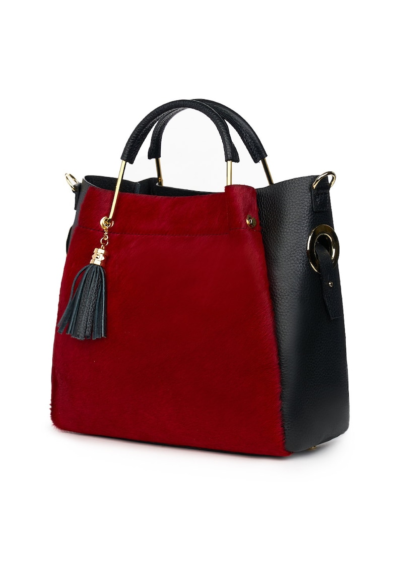 Geanta Fabiana din piele naturala pentru dama - Rosu/ Negru - 32x32cm