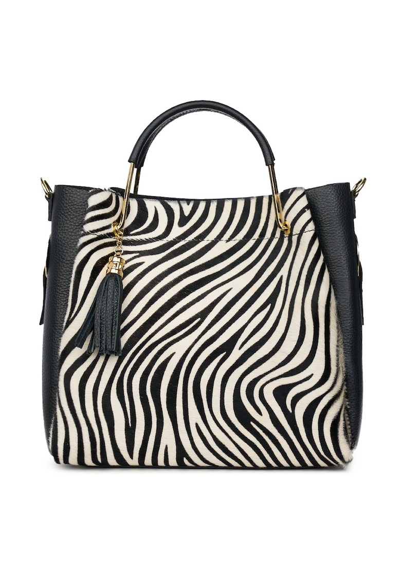 Geanta din piele cu par de ponei Fabiana negru/zebra