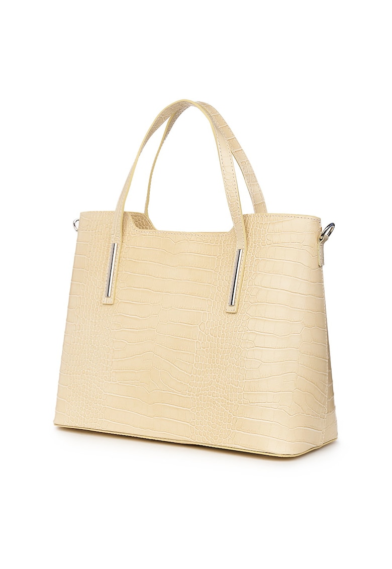 Geanta din piele amprentata Carolina crem