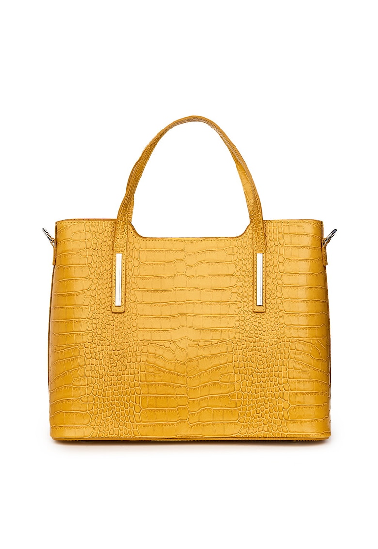 Geanta din piele amprentata Carolina galbena