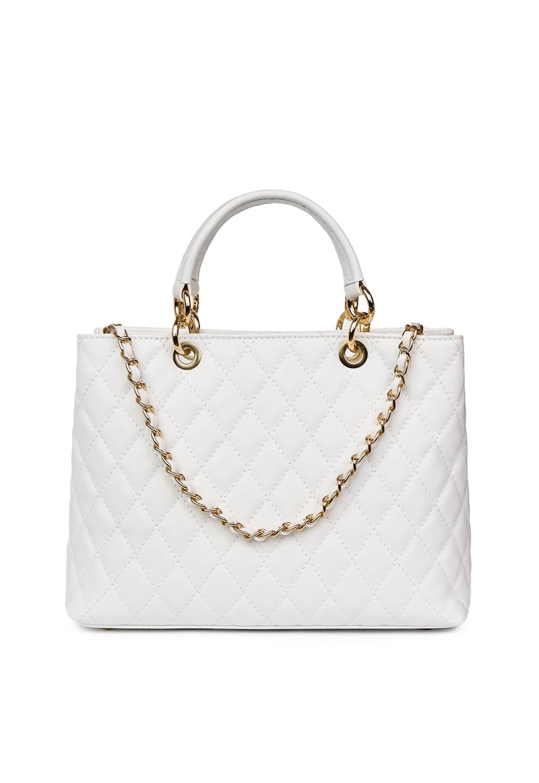 Geanta din piele matlasata Gisella verde - Alb