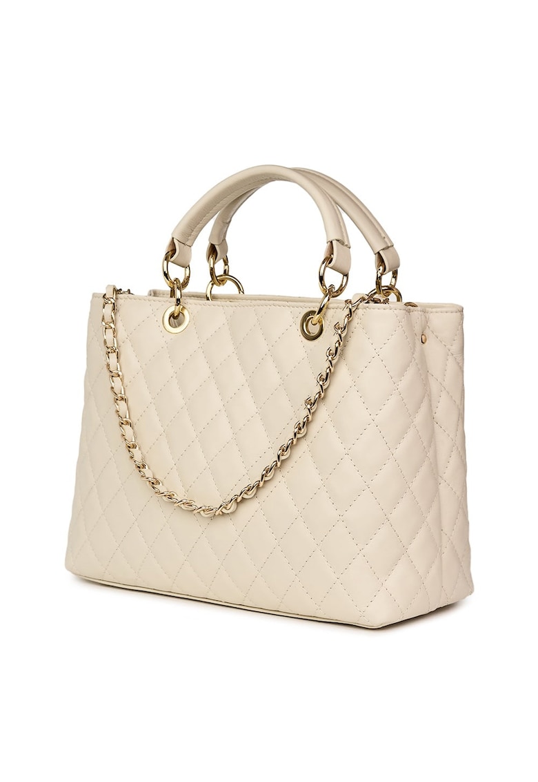 Geanta din piele matlasata Gisella verde - Crem