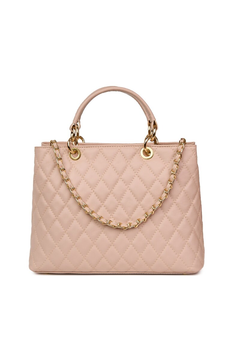 Geanta din piele matlasata Gisella verde - Roz