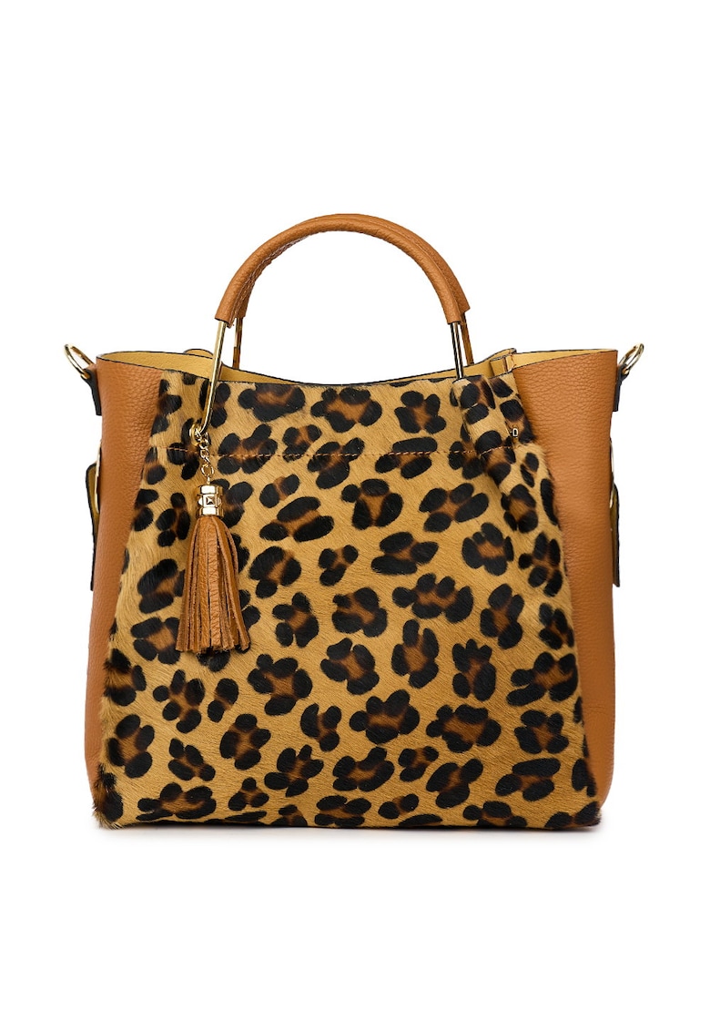 Geanta din piele cu par de ponei Fabiana - coniac/animal