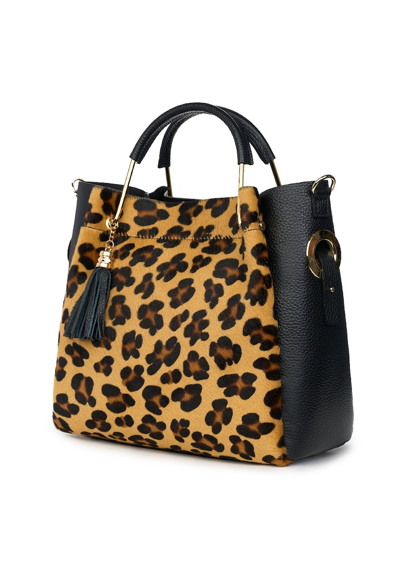 Geanta din piele cu par de ponei Fabiana - coniac/animal