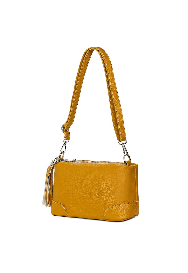 Poseta din piele cu trei compartimente Irene verde - Galben