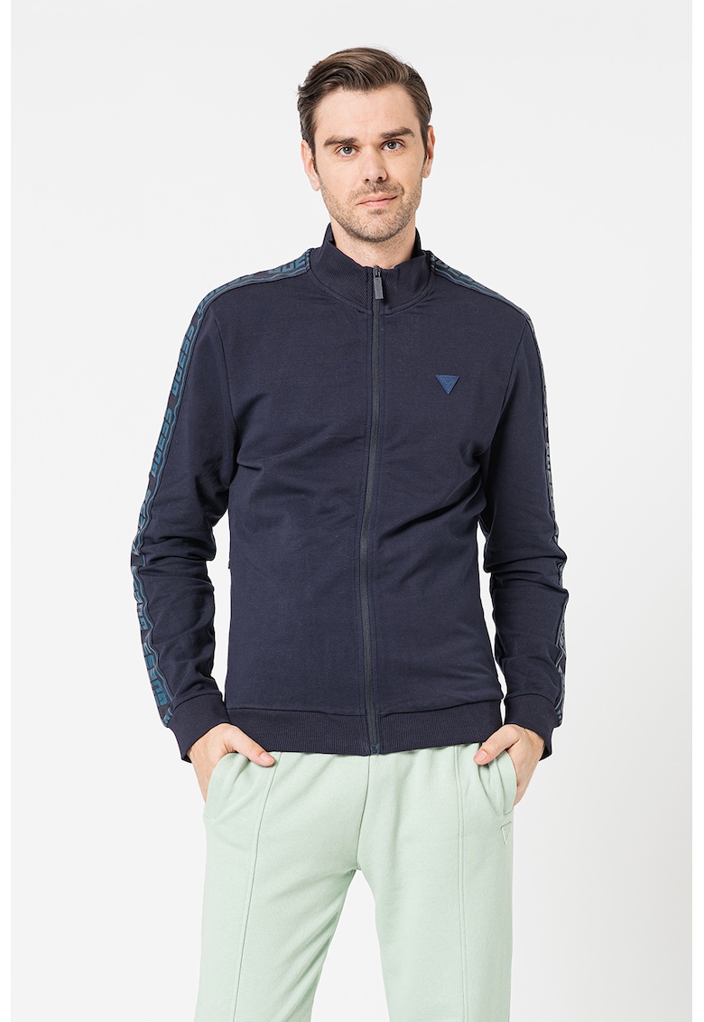 Bluza sport cu fermoar si benzi logo - pentru fitness