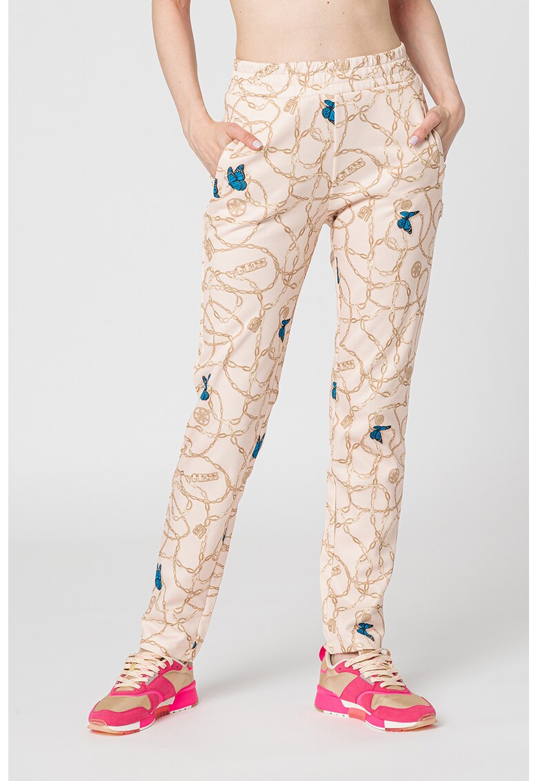 Pantaloni cu imprimeu si buzunare laterale pentru fitness Guess buzunare