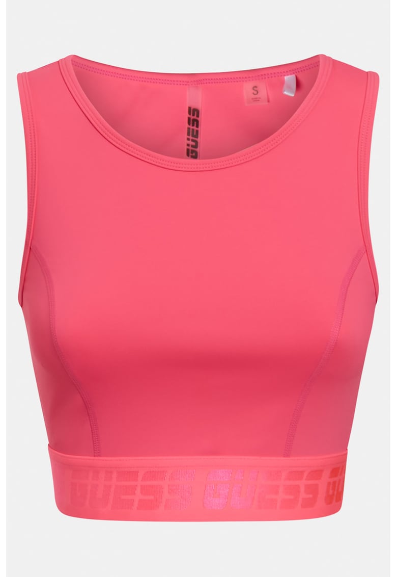 Top crop cu banda logo pentru fitness - Roz aprins
