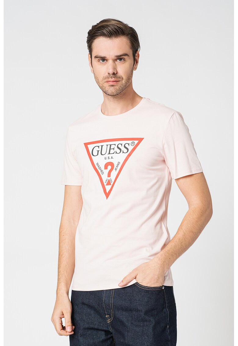 Тениска с овално деколте и лого GUESS JEANS