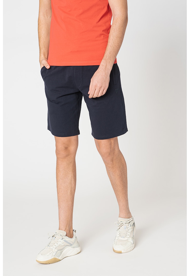 Pantaloni scurti din amestec de bumbac cu logo aplicat - Bleumarin