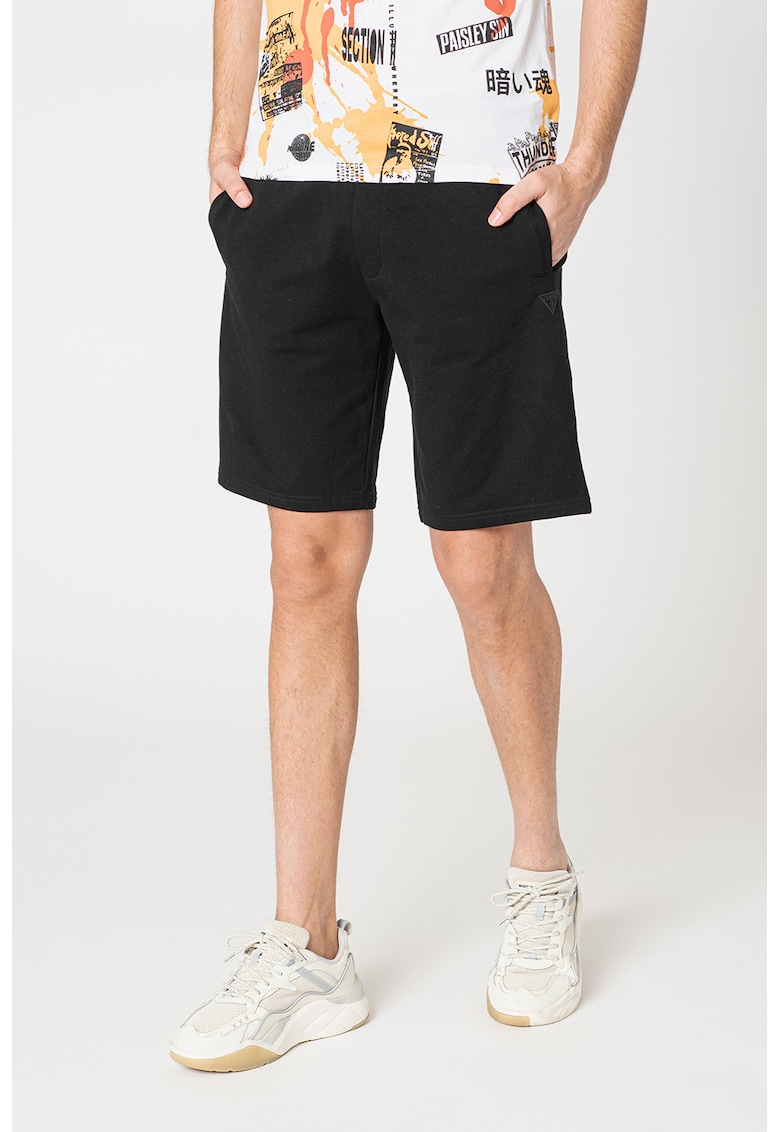 Pantaloni scurti din amestec de bumbac cu logo aplicat - Negru
