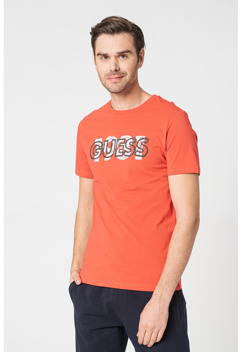Tricou din amestec de bumbac cu imprimeu logo si text fashiondays.ro