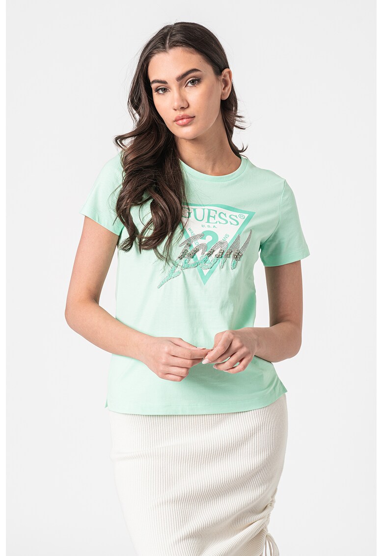 Тениска с лого и мъниста GUESS JEANS