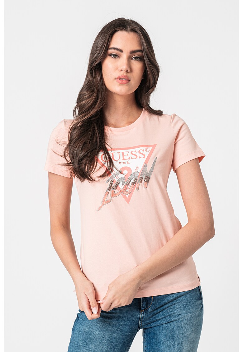 Тениска с лого и мъниста GUESS JEANS
