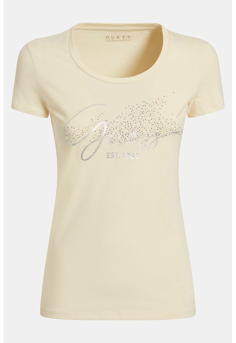 Тениска с лого и декоративни камъни GUESS JEANS