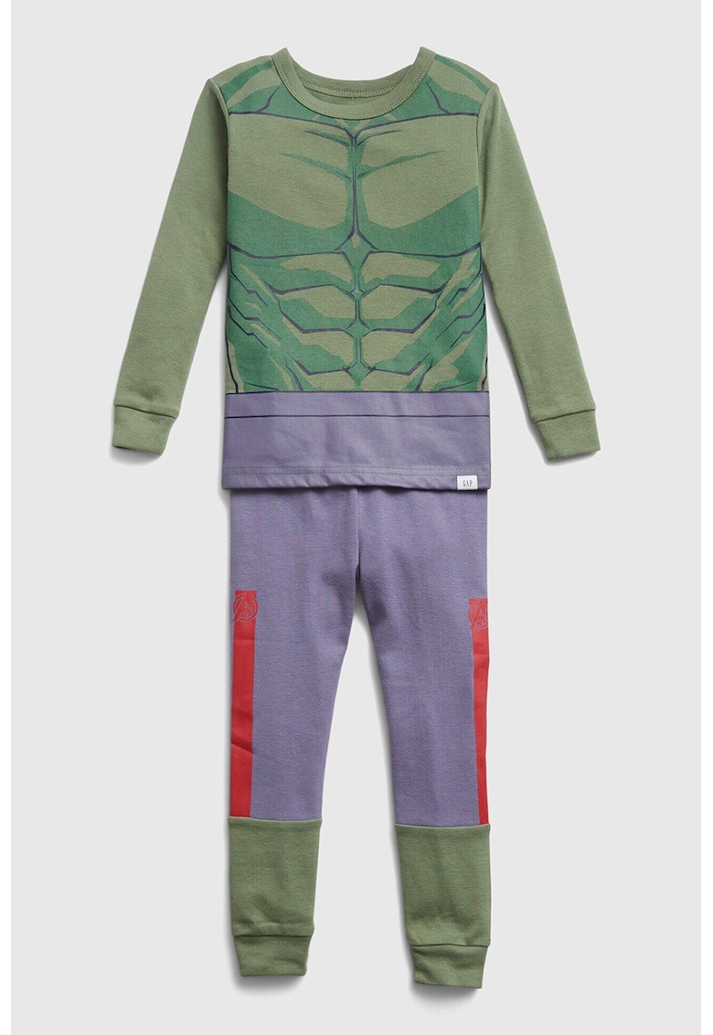 Pijama de bumbac organic cu imprimeu The Incredible Hulk GAP