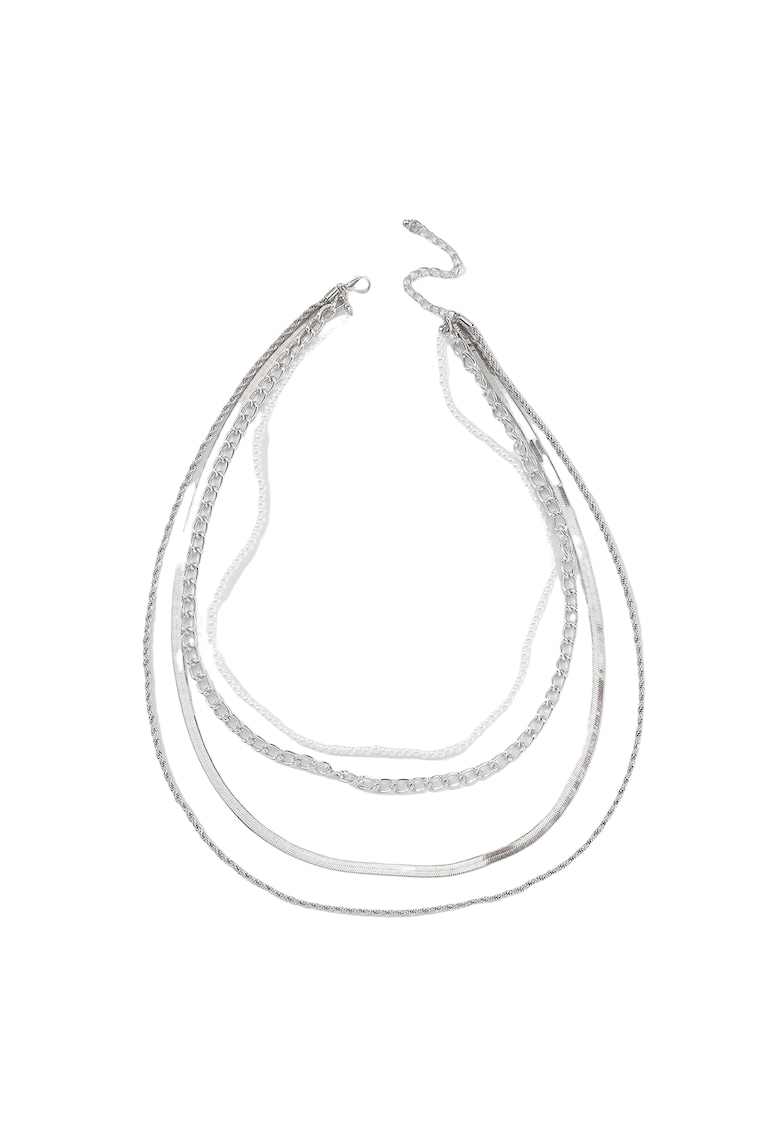 Colier in 4 straturi - argintiu - cu perlute - Salomon C11 -