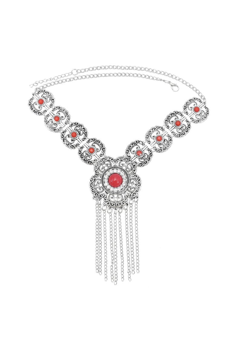 Colier argintiu - cu pietre rosii - Sarita C12 -