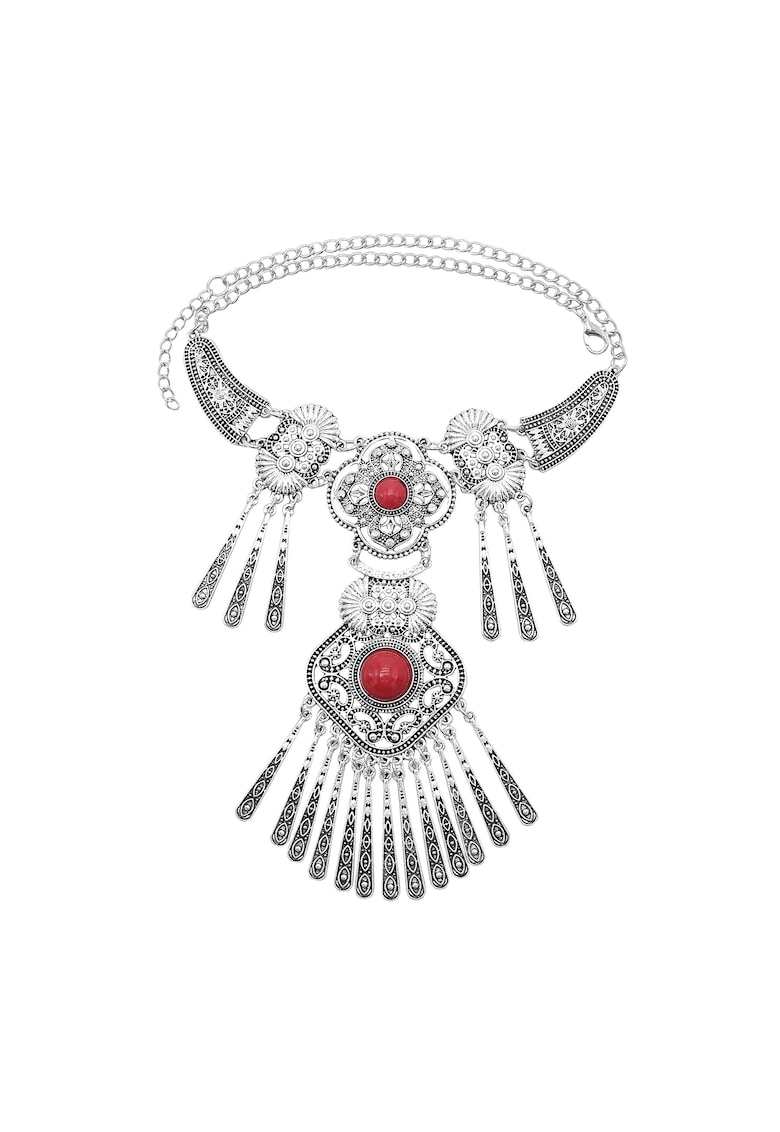 Colier argintiu - cu pietre rosii - Sarina C12 -