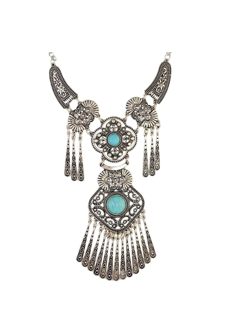 Colier argintiu - cu pietre turquoise - Sarika C12 -