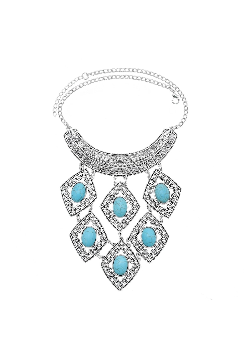 Colier argintiu - cu pietre turquoise - Sarah C12 -