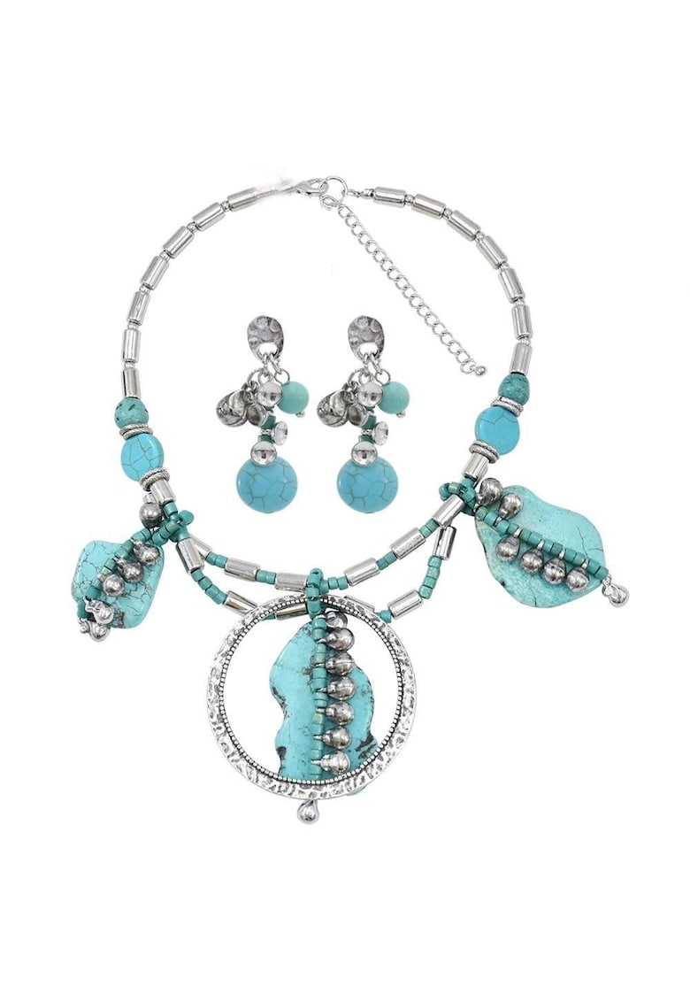 Set colier si cercei - argintiu - cu pietre turquoise - Sanni C8 - Set colier si cercei - argintiu - cu pietre turquoise - Sanni C8 -