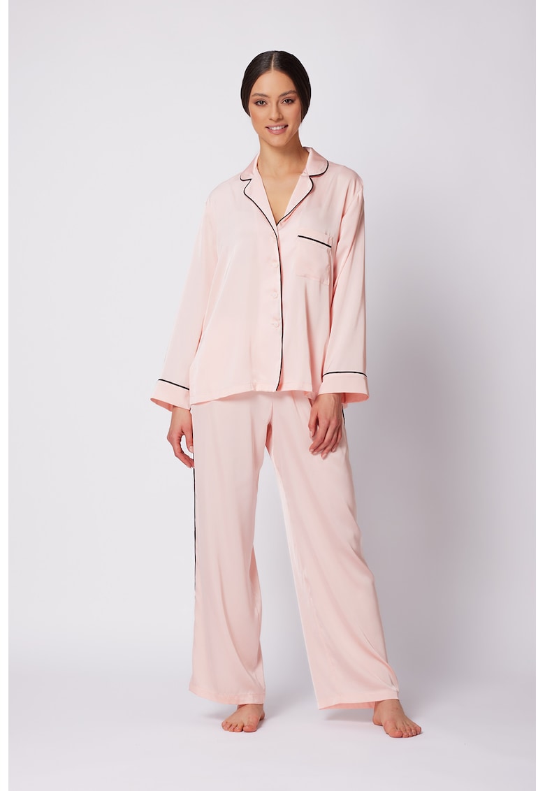 Pijama lunga cu buzunar pe piept Amazing imagine 2022 13clothing.ro
