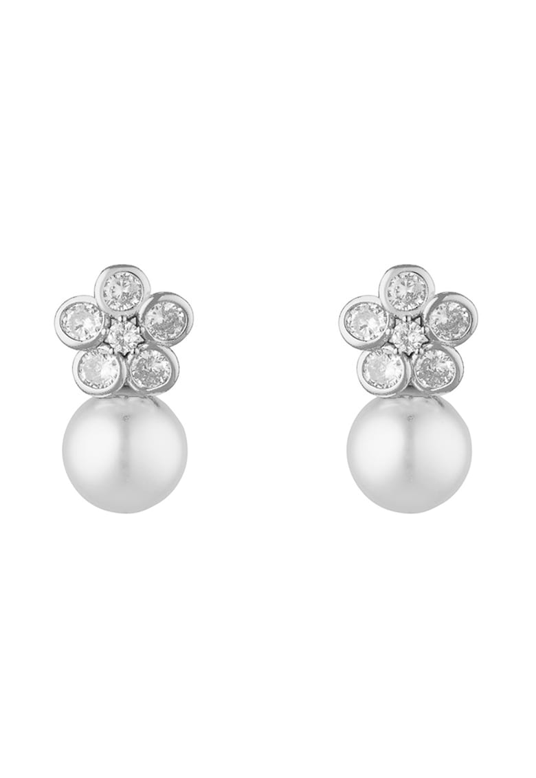 Cercei decorati cu zirconia si perle de sticla – Argintiu ACCESORII/Bijuterii imagine noua 2022