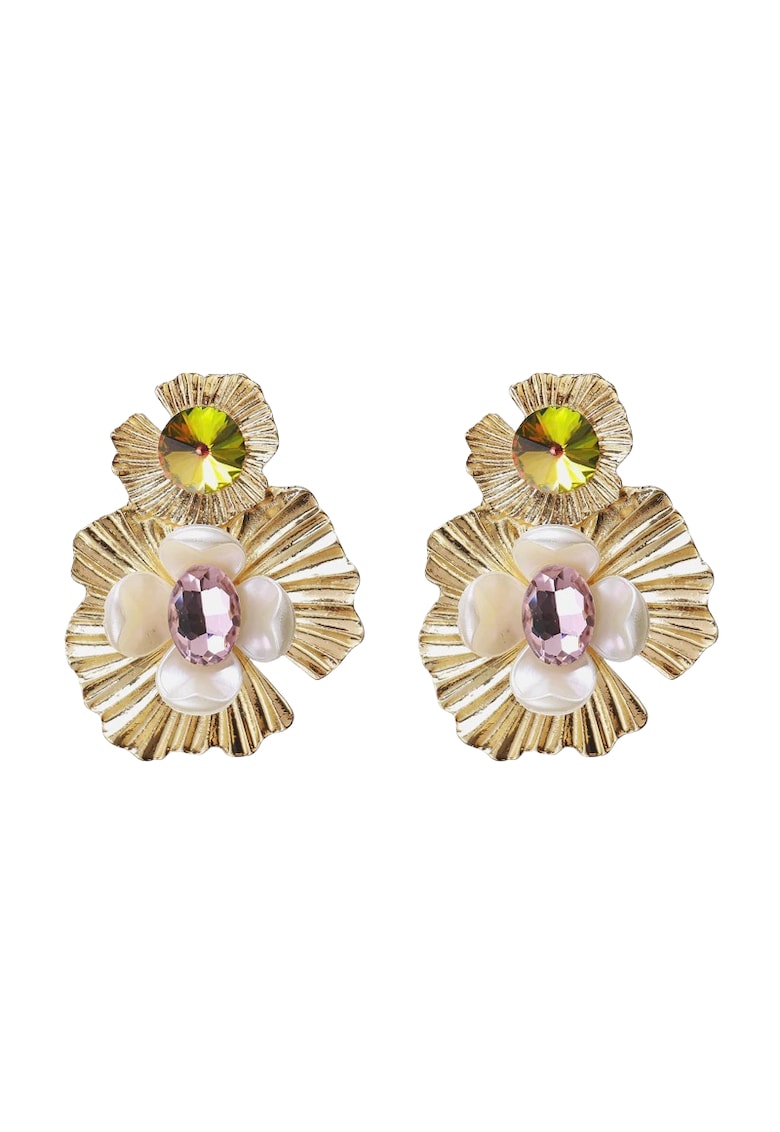 Cercei aurii - forma de floare - cu pietre - Sinika C2 -