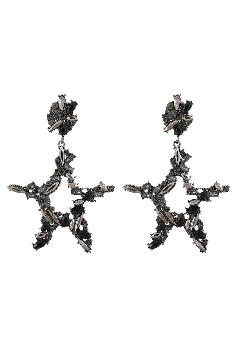 Cercei negri - forma de stea - cu pietre fumurii - Sigurt C1 -