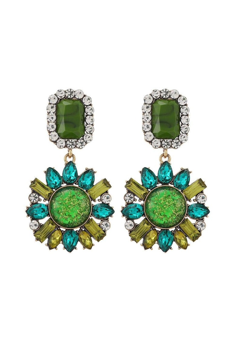 Cercei aurii - forma de floare - cu pietre verzi - Sophine C6 -