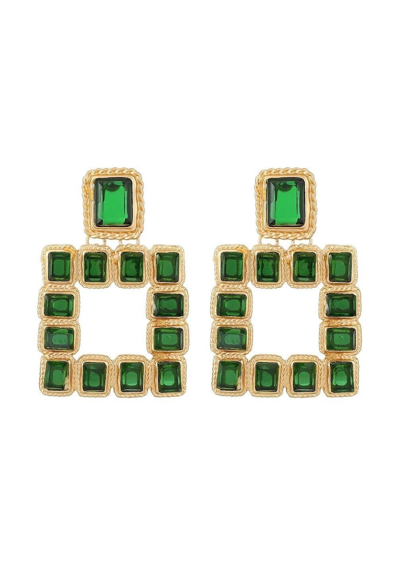 Cercei aurii - patrati - cu pietre verzi - Solfrid C5 -
