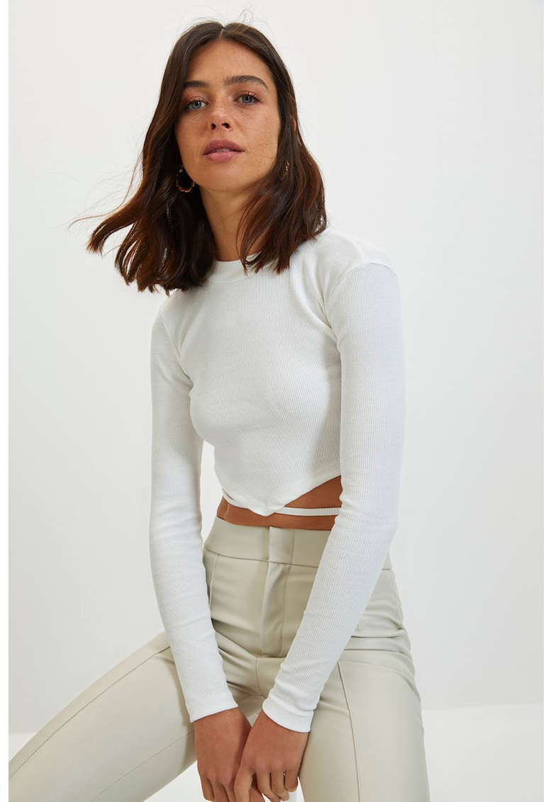 Bluza crop de jerseu cu aspect striat