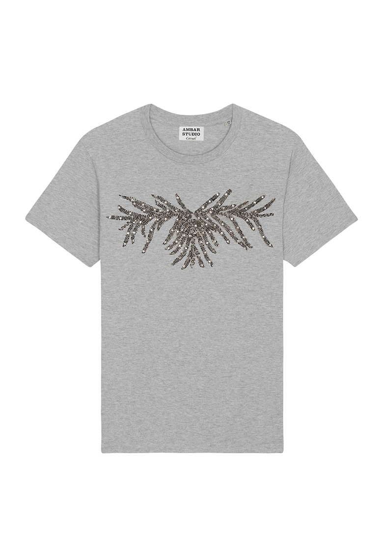 Tricou din bumbac organic cu aplicatii - Gri