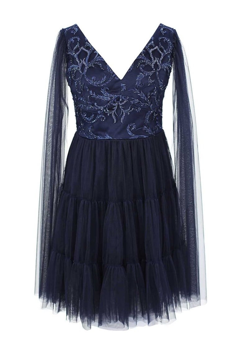 Rochie stratificata din tul cu broderie - Bleumarin