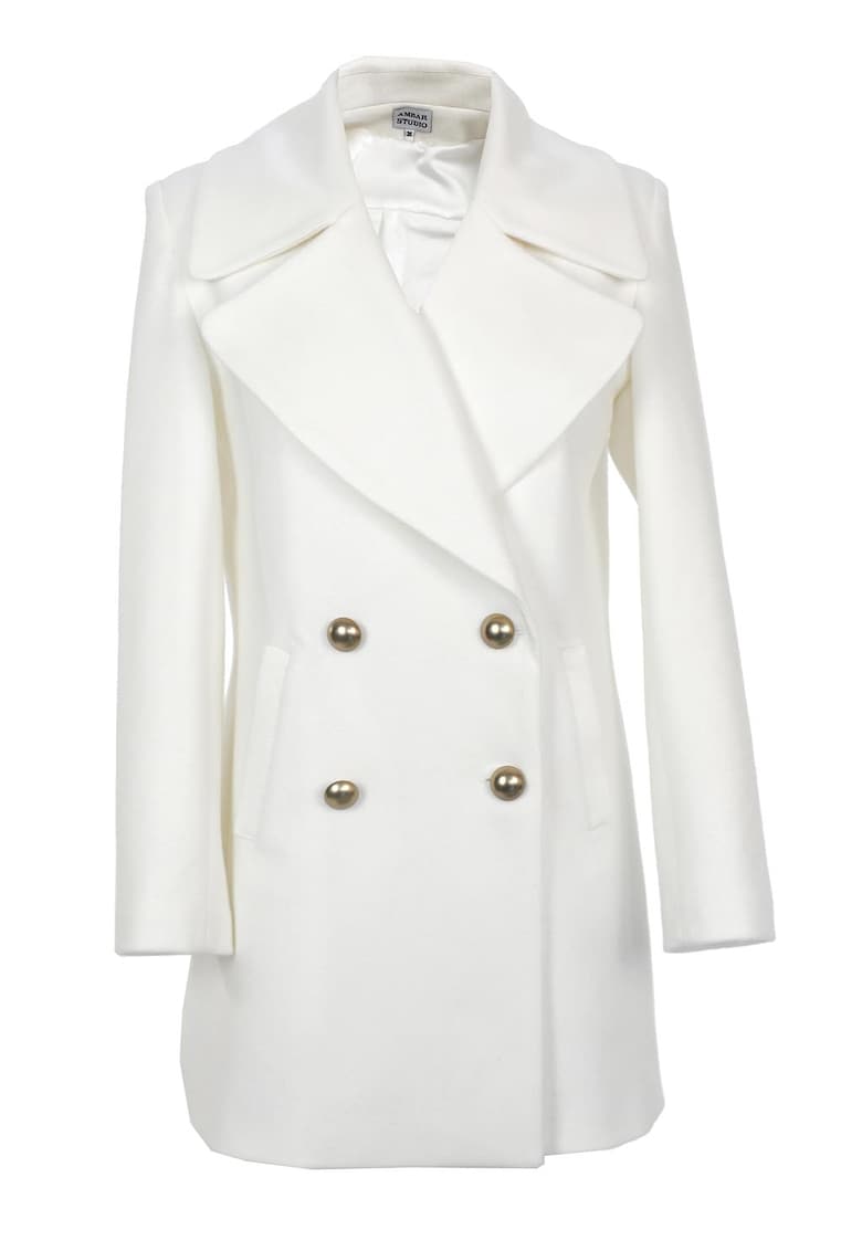 Palton din amestec de lana cu doua randuri de nasturi - Alb